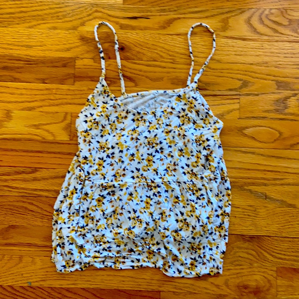 White base color tank top with sun flowers